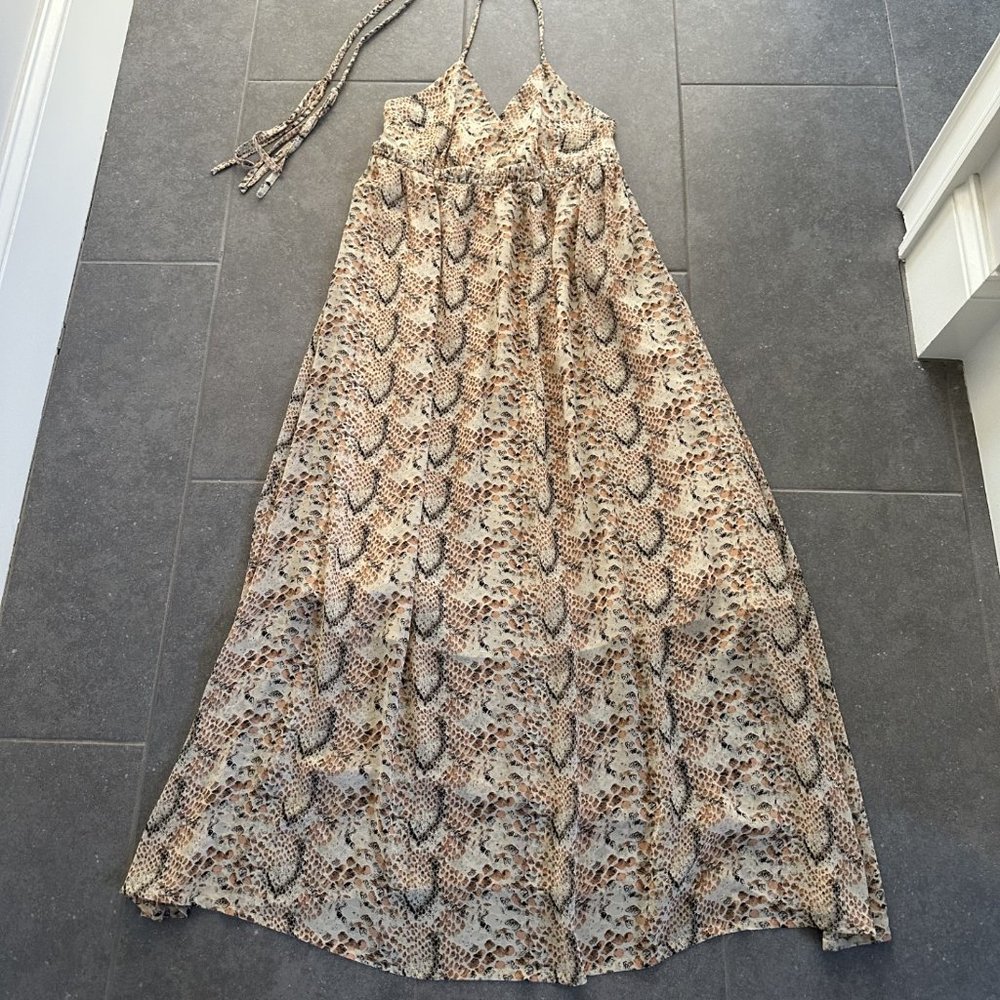 Halter Tie Animal-Print Maxi Dress